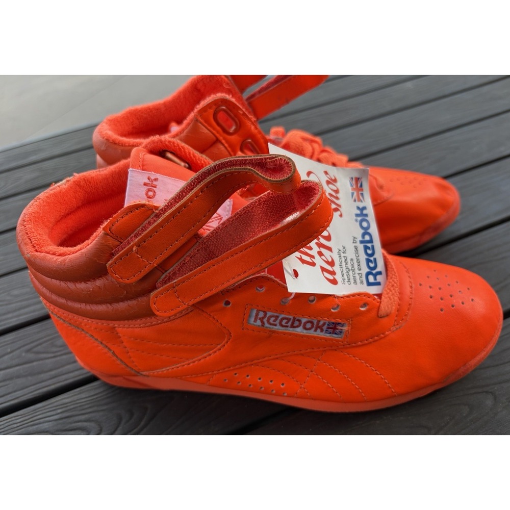 Vintage New Reebok Freestyle Hi Womens Size 7.5 Orange Shoes Made In Korea